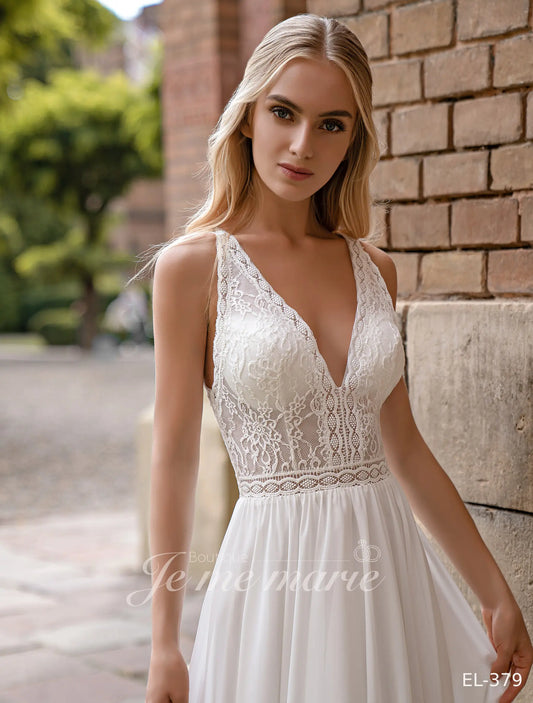 Robe Trapeze tulle, en V blanc diamant robe bohème à bretelle en SOLDE !