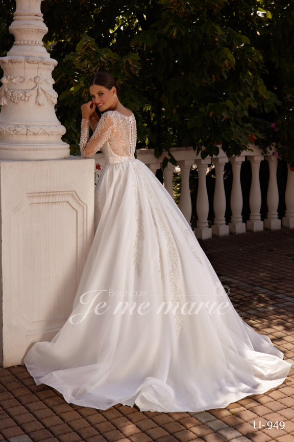 LI-949 robe de mariée en tulle dentelle A-line ivoire avec manches
