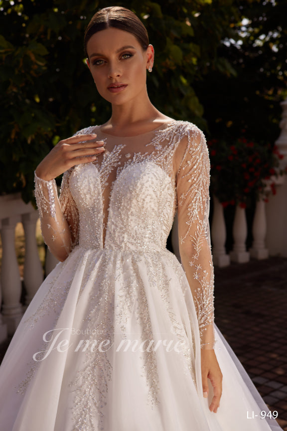 LI-949 robe de mariée en tulle dentelle A-line ivoire avec manches