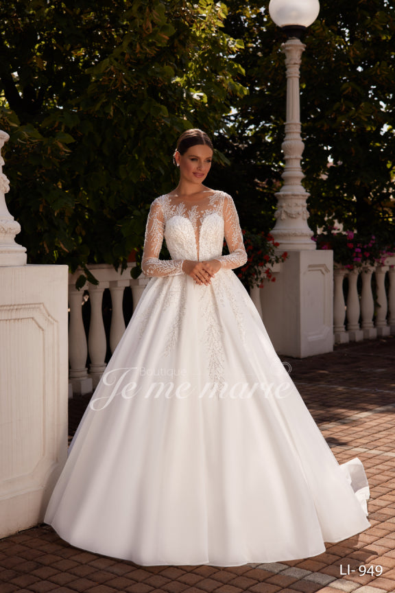 LI-949 robe de mariée en tulle dentelle A-line ivoire avec manches