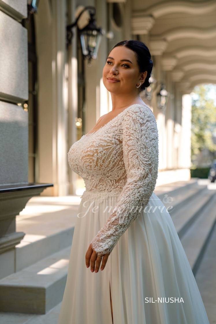 SN-NIUSHA Robe de mariée ivoire Chiffon dentelle perlée épaule asymétrique
