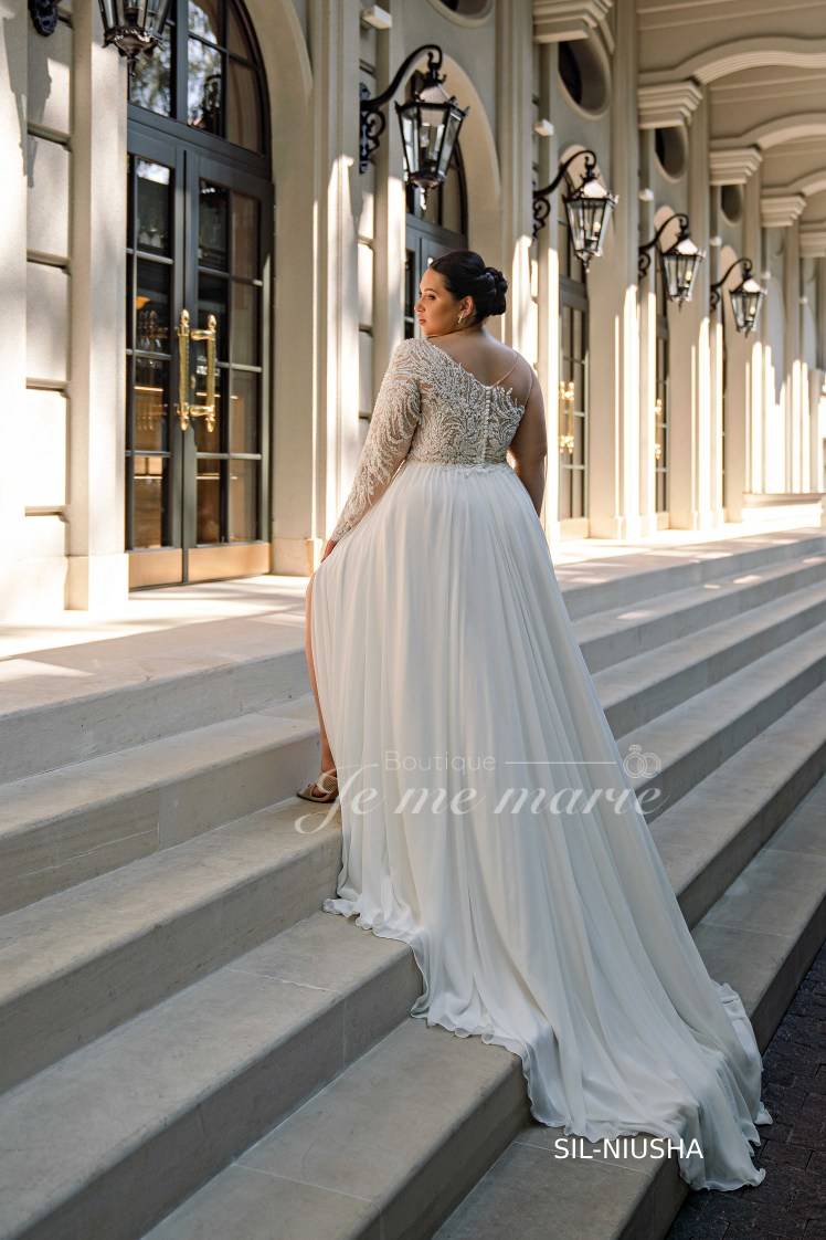 SN-NIUSHA Robe de mariée ivoire Chiffon dentelle perlée épaule asymétrique
