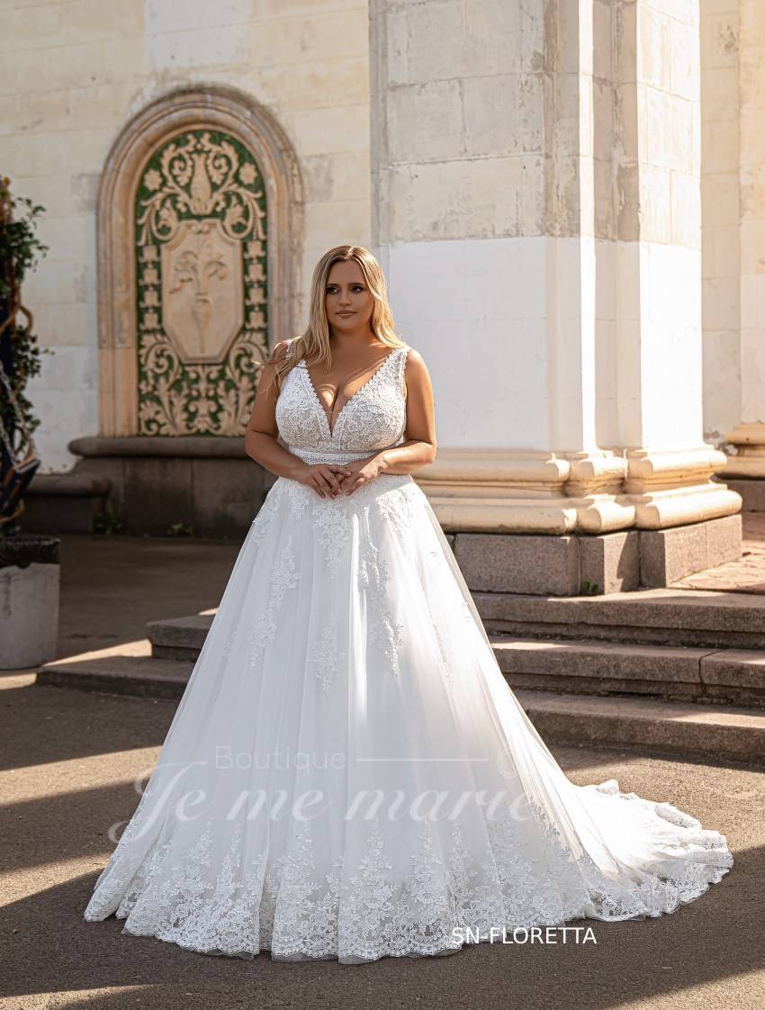 SN-FLORETTA Robe de mariée satin Ivoire en dentelle en dentelle taille plus