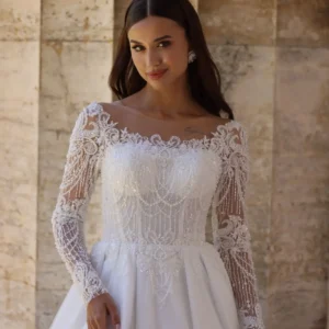 LI-1060 Robe de mariée col rond bas