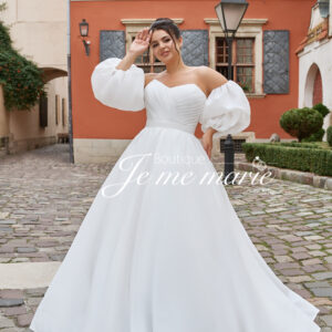 robe de mariée ws magnolia bustier moderne avec manches bouffantes
